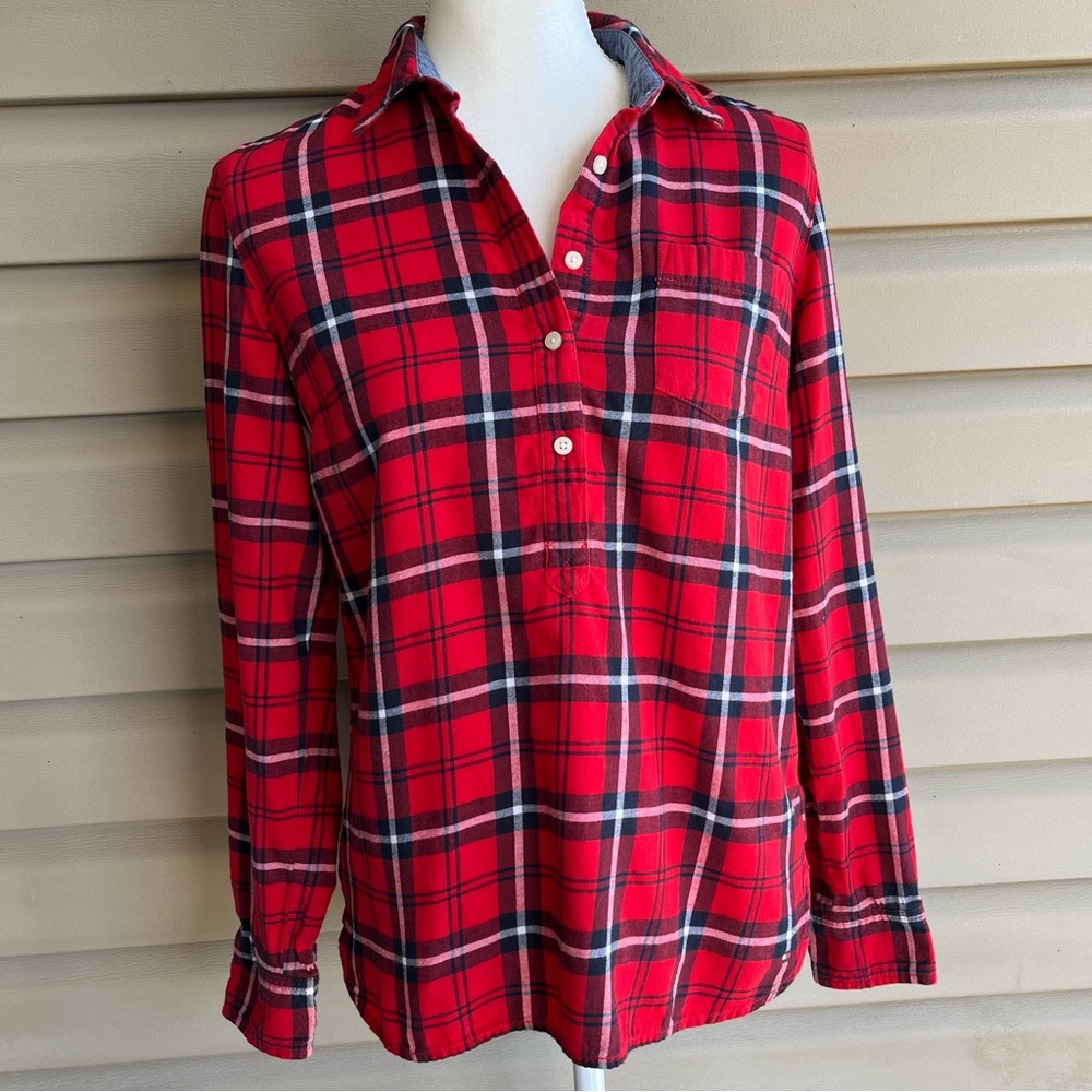•Tommy Hilfiger• Plaid Flannel Popover Blouse - Size Small